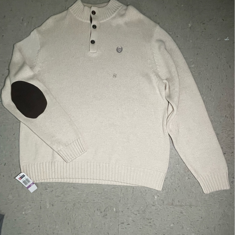 Chaps Cream Sweater with Dark Brown Elbow Patches XXL